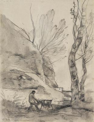 Camille Corot (Párizs, 1796 – Párizs, 1875): Kecskével küzdő pásztor